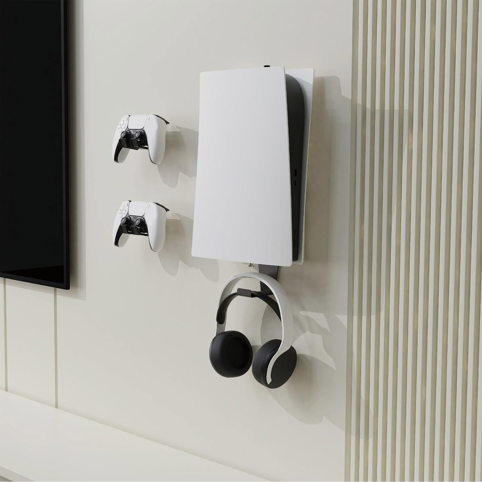 Supporto da parete per console di gioco, doppio gancio per controller e cuffie per PS5 Xbox Switch, accessorio da gioco salvaspazio