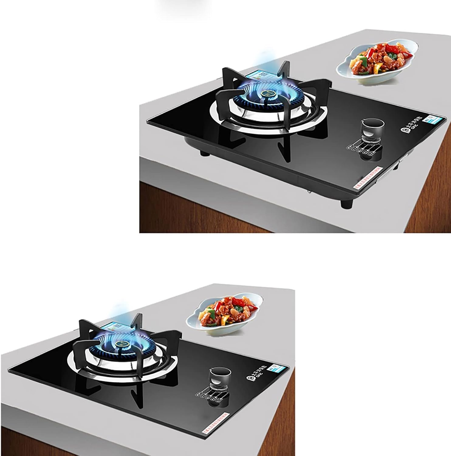 Burner Gas Cooker gas hob Black Glass 33cm Wide, Built-In Gas 5.2KW Single Burner Cooktop，NG/LPG Convertible Gas Stove Cooktop Hob With Auto Pulse Ignition For Home Kitchen [Energy Class A]