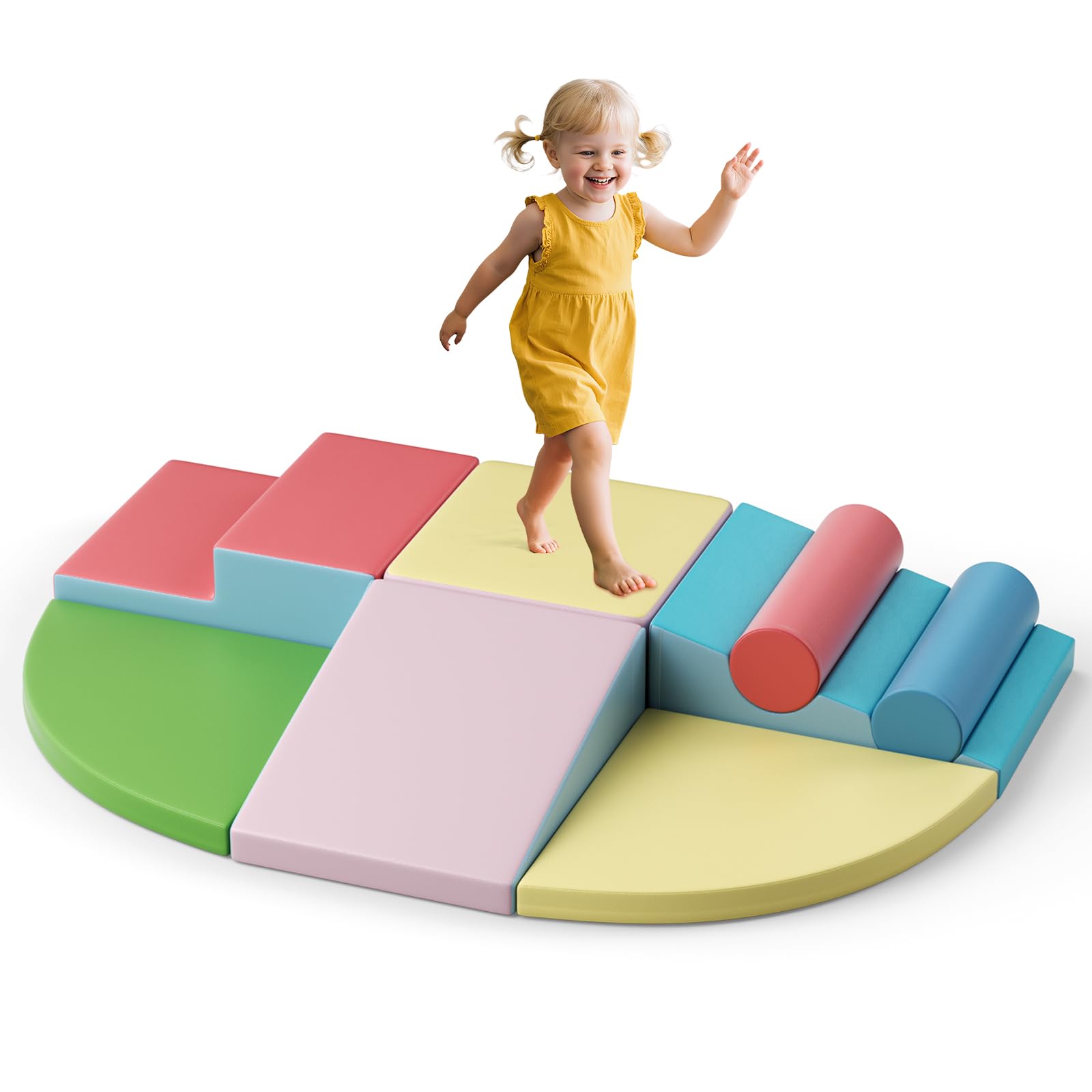 Ovshnrr Children's Large Foam Building Blocks, Kids Soft Play Set for Indoor Climbing, Suitable for Toddlers Aged 1-3 Years to Develop Intelligence (Leather cover + Macaron color - 8 pcs) — image 1