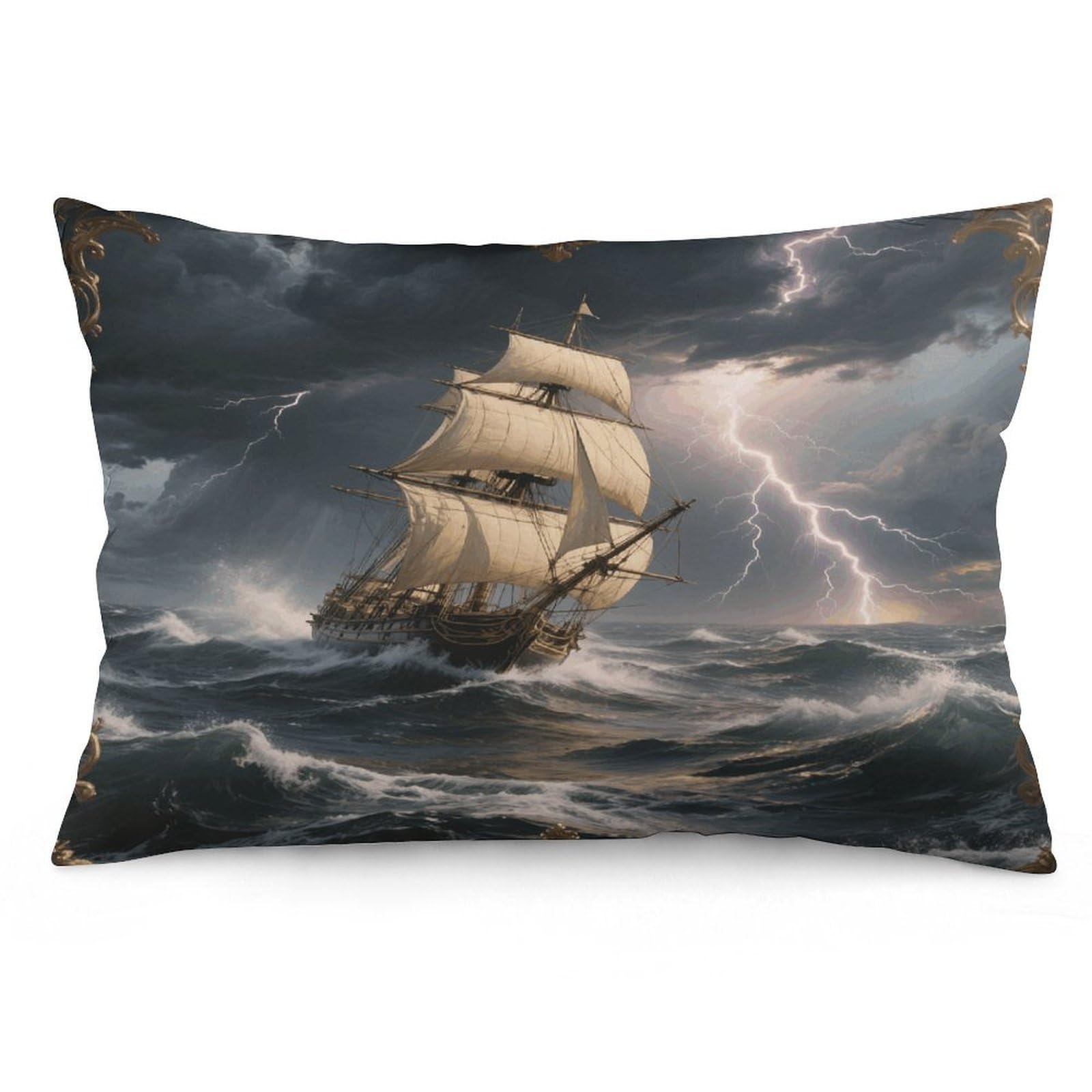 Sailing Ship in Stormy Sea Throw Pillow Cover Soft Pillow Case Decorative Lumbar Pillow Cover Cozy Throw Pillowcase Polyester Rectangular Cushion Case Decor for Couch Sofa Bed