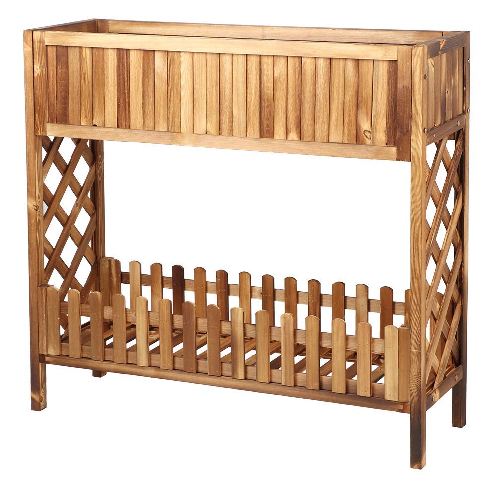AUNMAS Supporto per piante in legno a 2 livelli per fioriera per Scatola per erbe Espositore da terra Espositore Portaoggetti Fiore esterno coperto per giardino