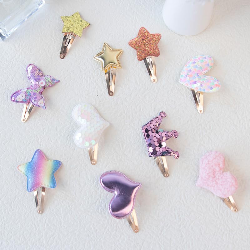 Miniatura 7 de Paquete de 2010 pares de pinzas para el cabello para niñas, corona de estrella, corazón, mariposa, pasadores de pelo para niños, clip de lentejuelas