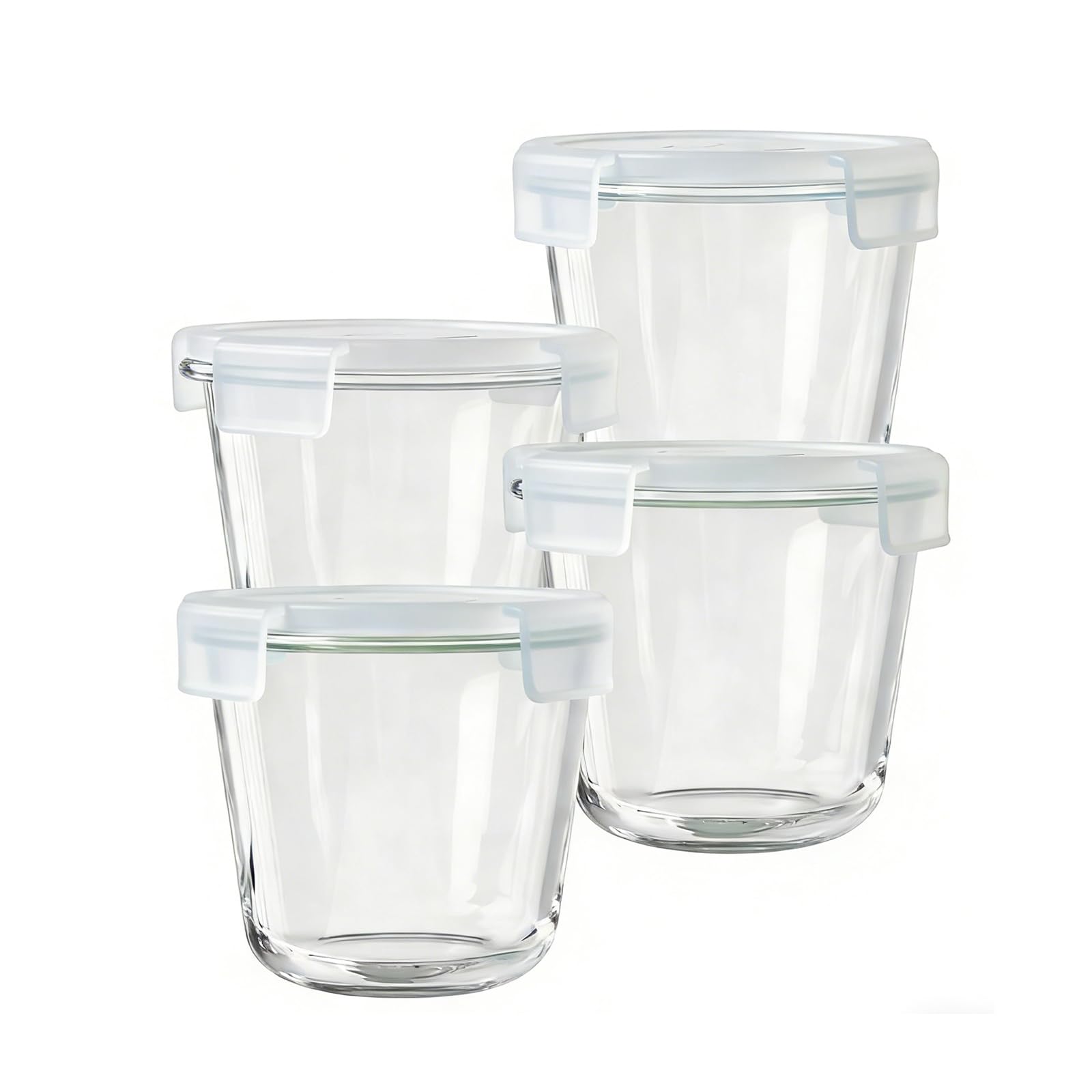 Llygophile Transparent 4-Pack Glass Food Storage Containers With Lids Airtight, Reusable Round Lunch Bowls, Microwave & Freezer Safe Kitchen Storage Jars For Fruit, Salad, Soup, Porridge