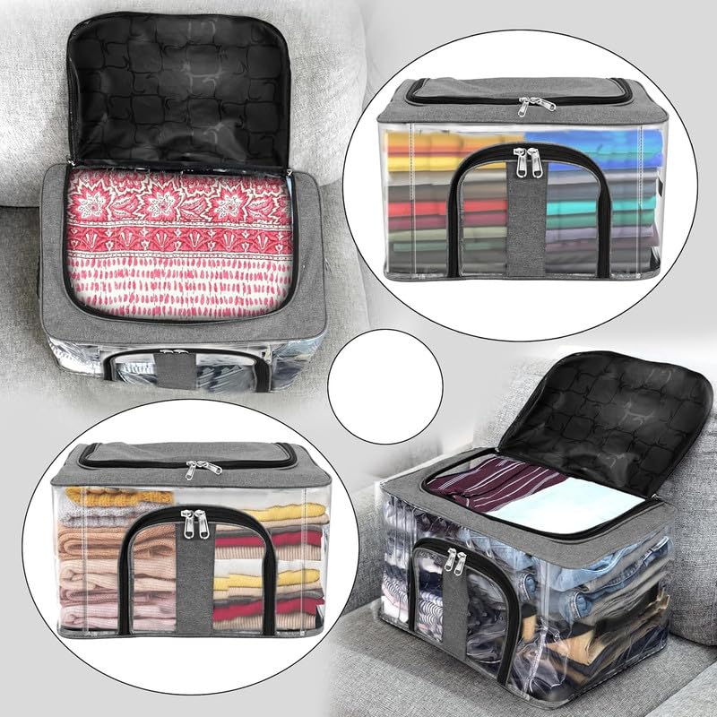 Image of Shibui Storage Bags With Cover And Double Zipper Closure For Clothing Protector Wardrobe Organiser.Grey(pack of 4)