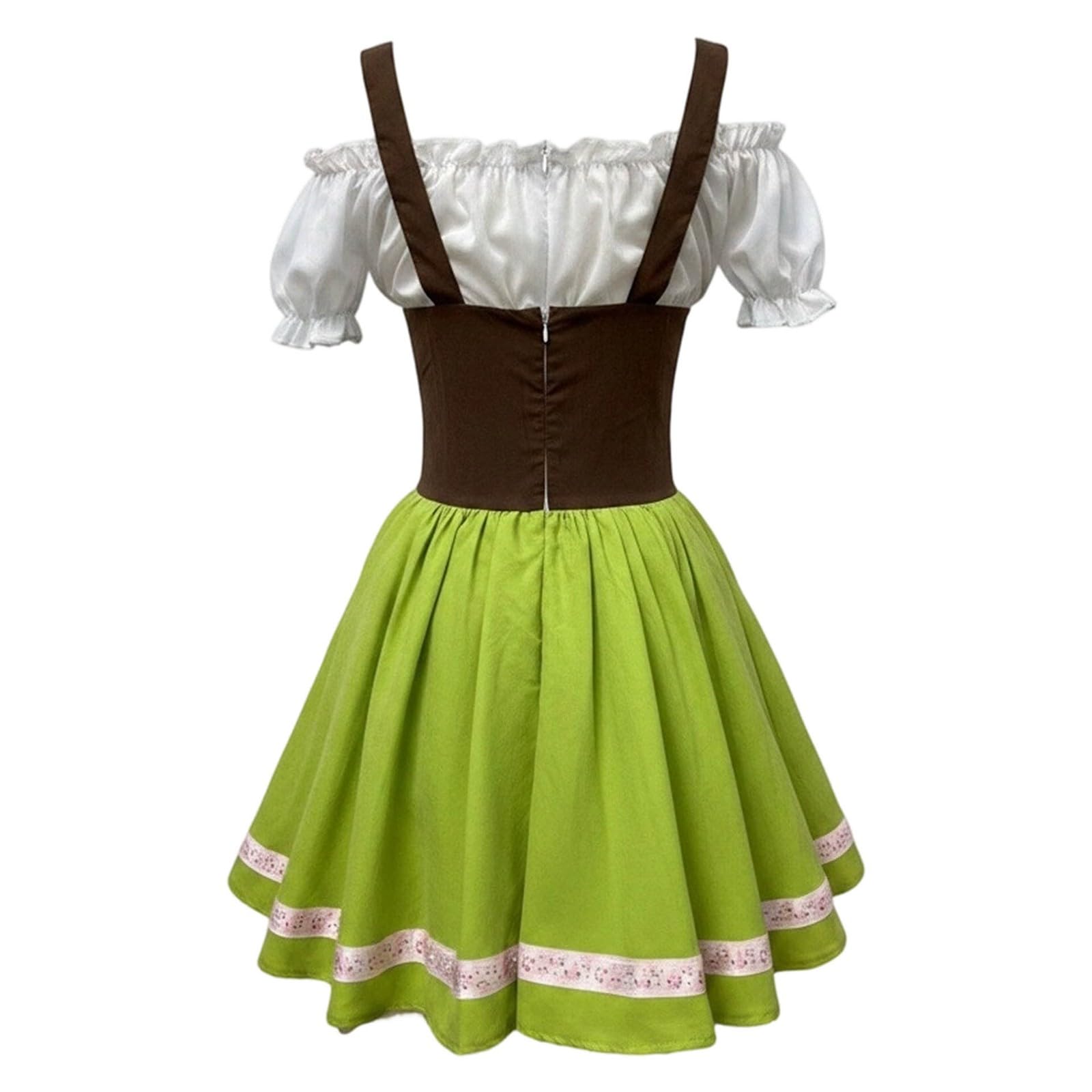 Damen Trachtenkleid Dirndlkleid Midi mit Dirndlschürze Trachtenmode Oktoberfest Outfit Traditionelles Oktoberfest für Elegantes deutsches Bierfest Cosplay mit Schürze Bluse Costume