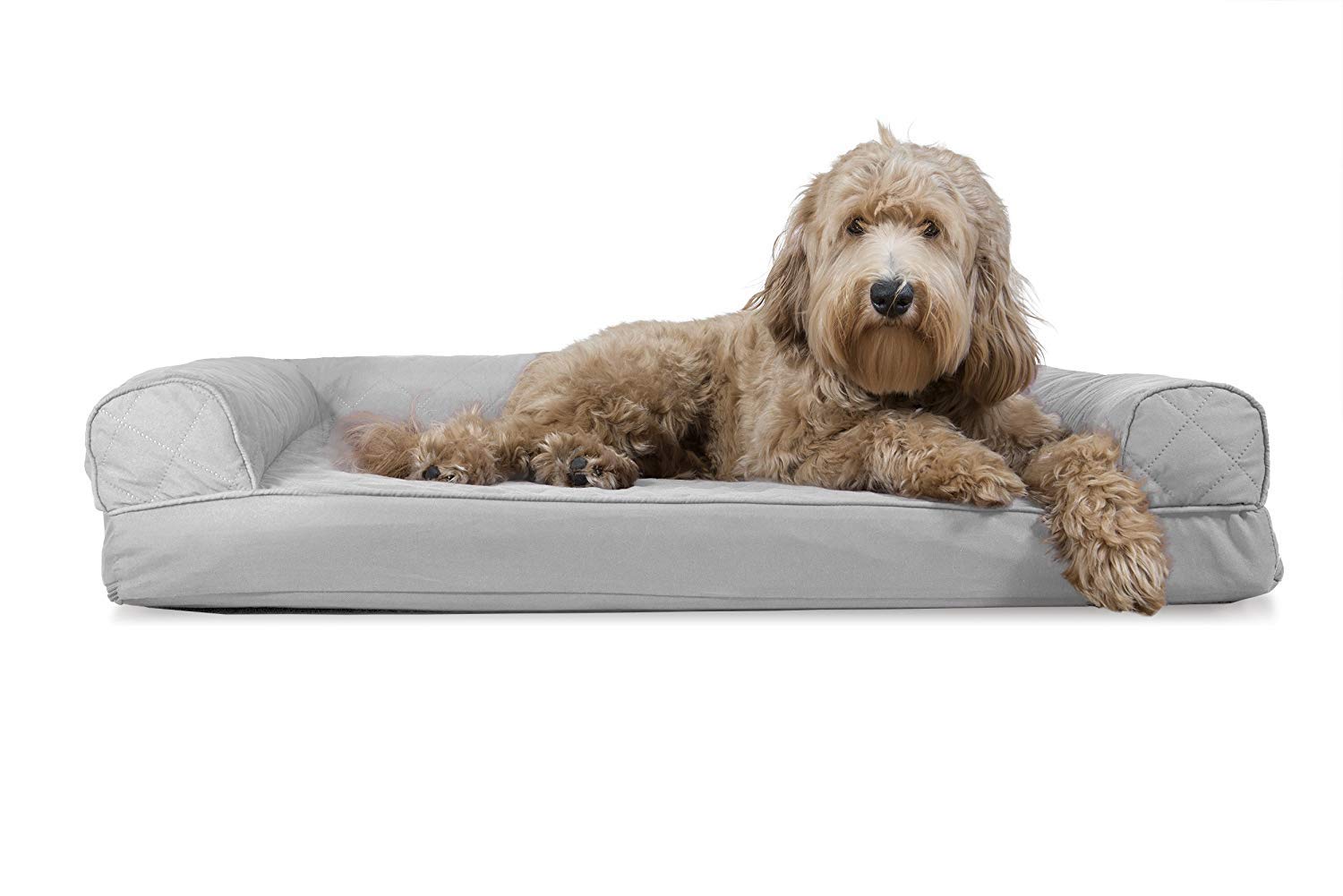 FurHaven Cooling Gel Dog Bed for Large/Medium Dogs w/Removable Bolsters & Washable Cover, For Dogs Up to 55 lbs - Quilted Sofa - Silver Gray, Large — image 1