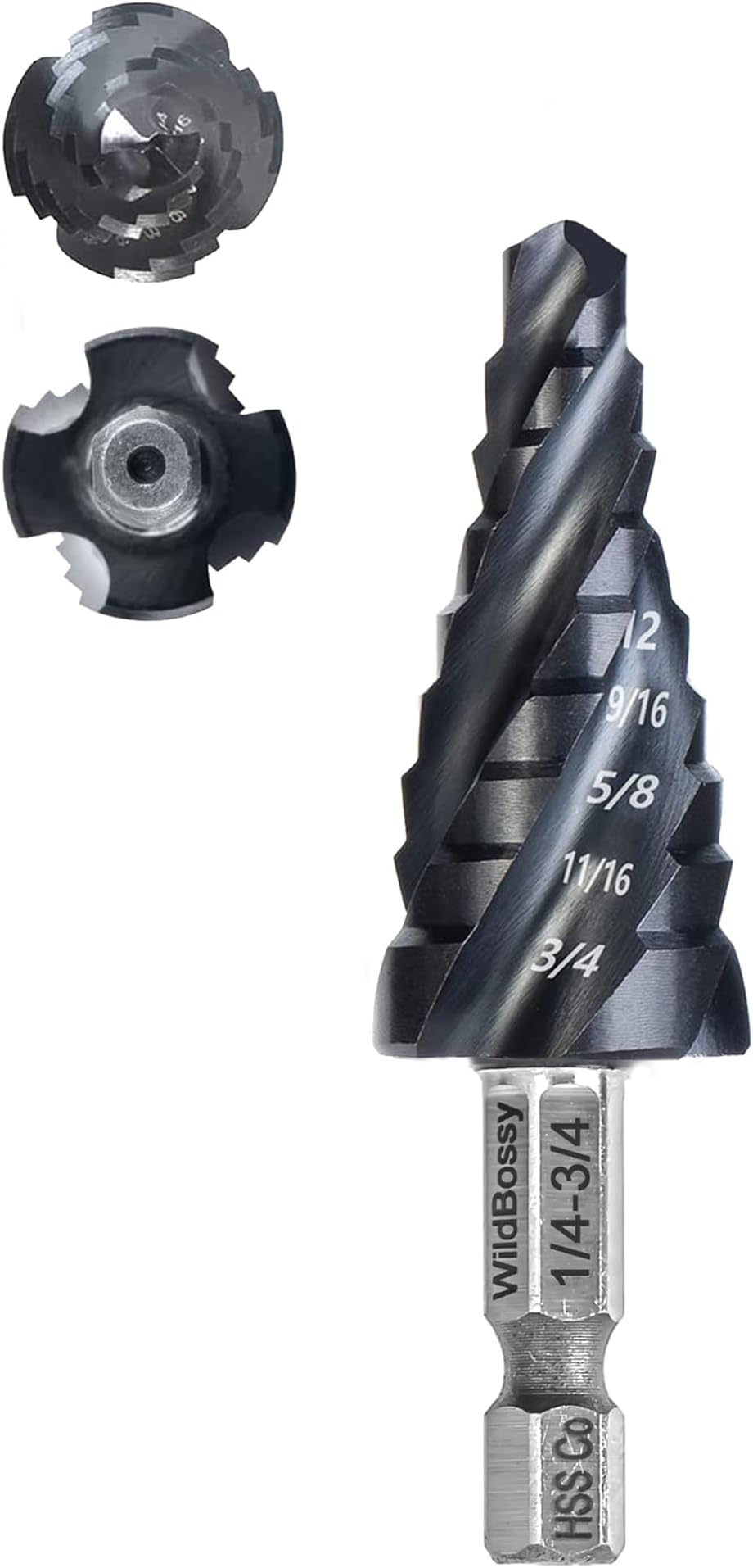 M35 Step Drill Bit Set 1/4"-3/4", 1/4" Hex Shank HSS Four Spiral Flute Design, Impact Resistant - Perfect for DIYers and Professionals - Drill Through Metal, Stainless Steel, Wood, and Plastic