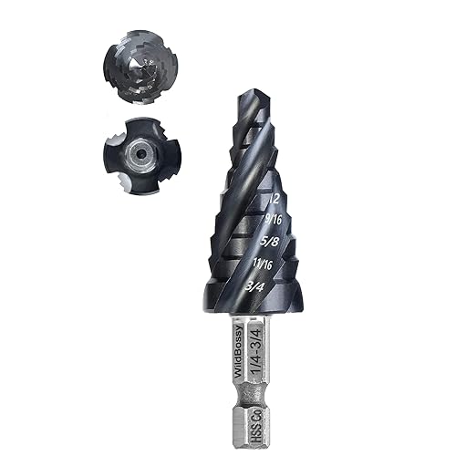 Juego de brocas escalonadas M35 de 14 a 34 pulgadas, vástago hexagonal de 14 de pulgada, diseño de cuatro flautas en espiral, resistente a los