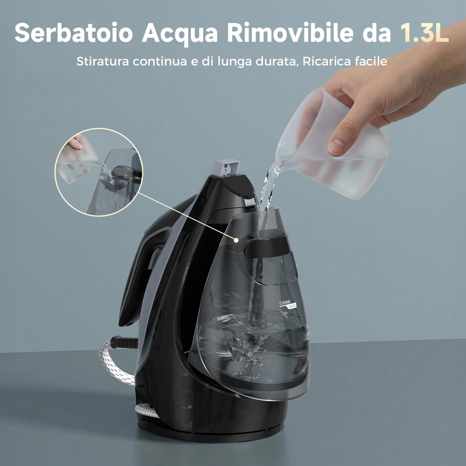 WOOX Ferro da Stiro a Vapore con Caldaia, Ceramica a Riscaldamento Rapido, 2200W, Regolazione Vapore & Temperatura, Autopulizia, Spegnimento Automatico, serbatoio 1300ml – Per stiratura domestica