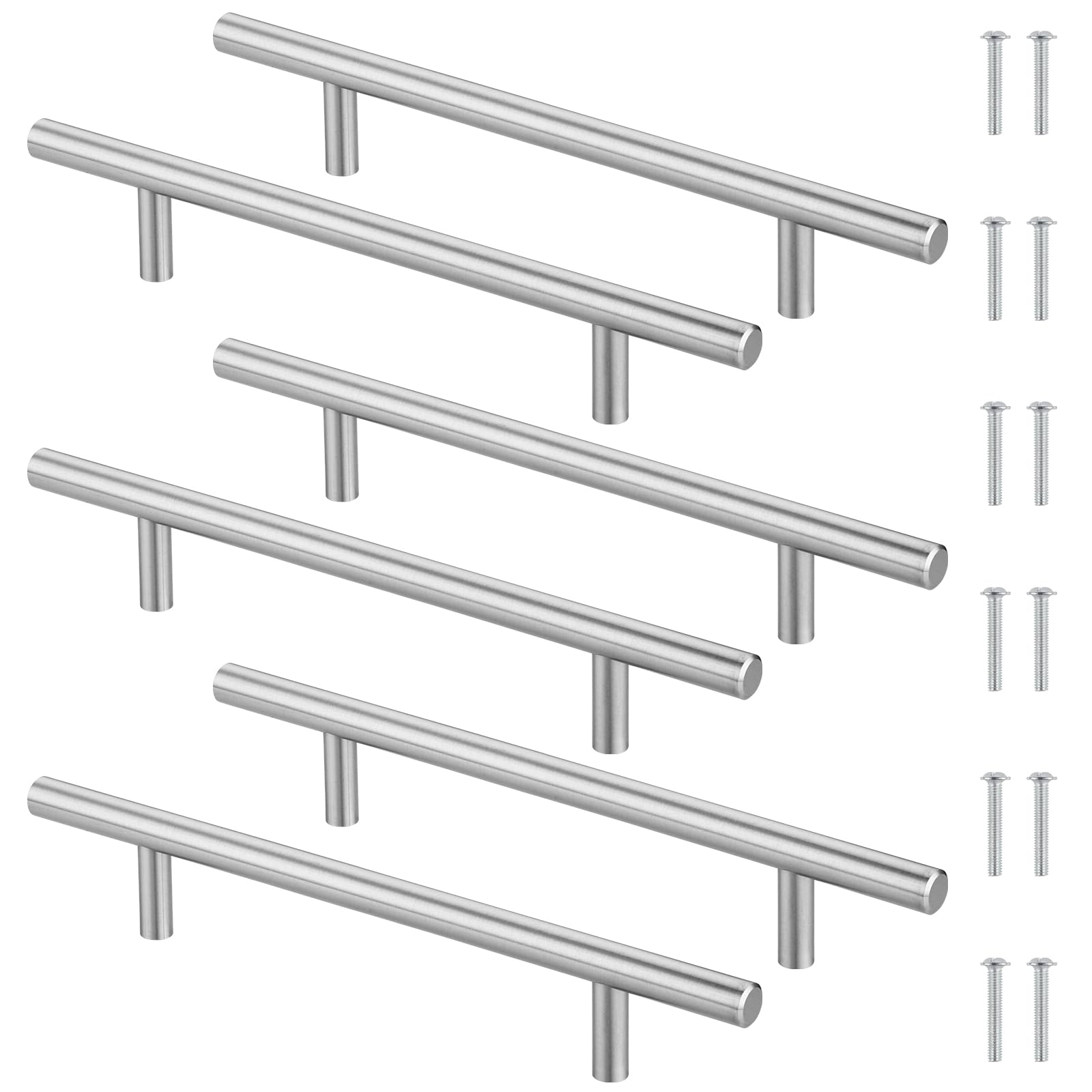 Maniglia, 6 Pezzi Maniglie Armadio, Distanza Tra i Fori 128mm, in Acciaio Inox, con 12 Viti, per Cassetti, Armadio, Mobili Decorazioni (Argento)