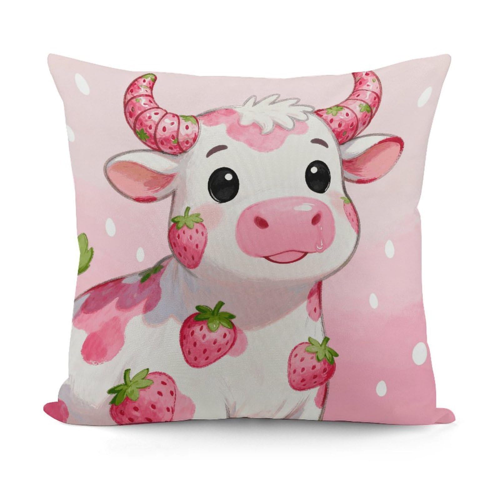 VstaDank Strawberry-Flavored Cute Cow Pillow Covers Soft Plush Decorative Square Pillow Cover Modern Breathable Pillowcases Pillowcase with Invisible Zipper 18x18 Inches for Sofa Living Room
