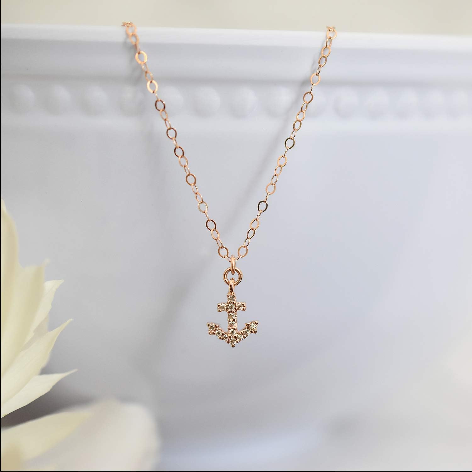 Designed By Stacey Handmade Dainty Cubic Zirconia Anchor Pendant Jewelry, Rose Gold Filled Necklace, Gifts for Women, Birthday, Anniversary, Wedding, Prom, Homecoming, 16 to 18" Adjustable Chain - Image 2