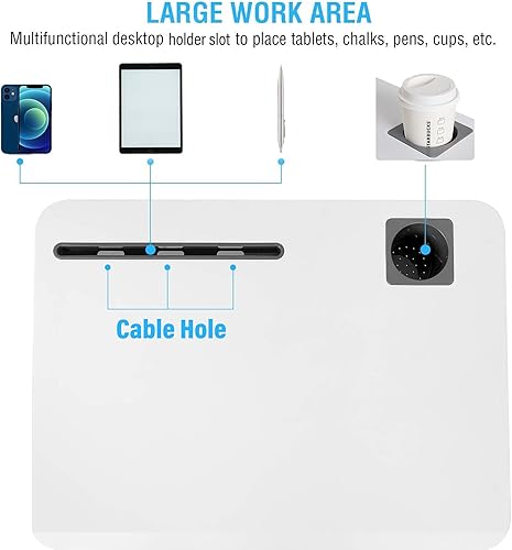 Miniatura 4 de Lipo Escritorio móvil de pie para computadora portátil, altura ajustable, mesa de sofá con ruedas, estación de trabajo blanca con elevador de