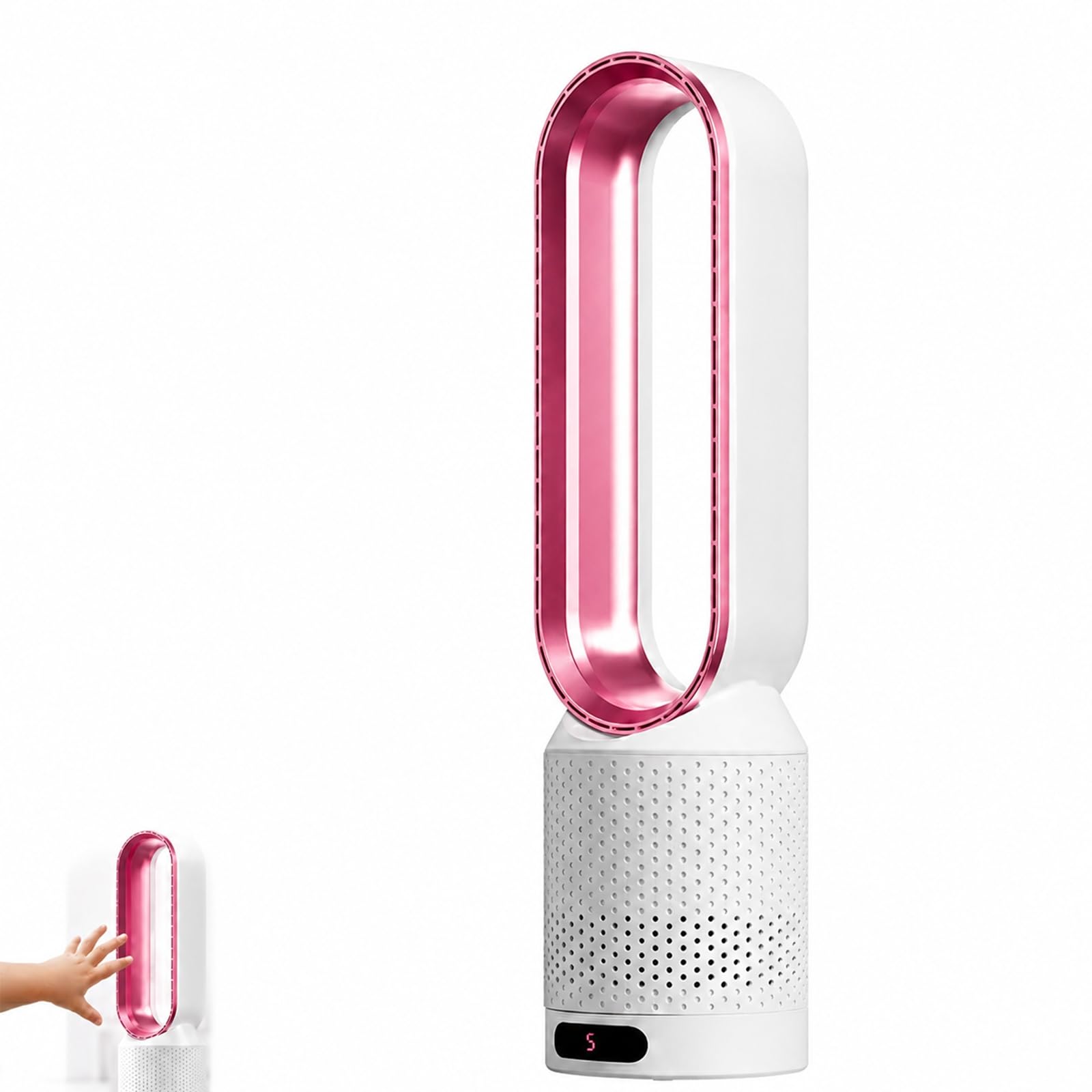 CoolLyxi Bladeless Tower Fan with Air Purifier, 8 Speeds, Remote (Pink)