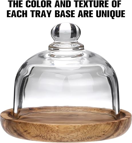 Vista 4 de Yardwe 2 Pack Mini Glass Dessert Dome with Wooden Base - 3.4 Inch Cake Stand with Clear Glass Cover for Cupcakes Pastries Candy Display