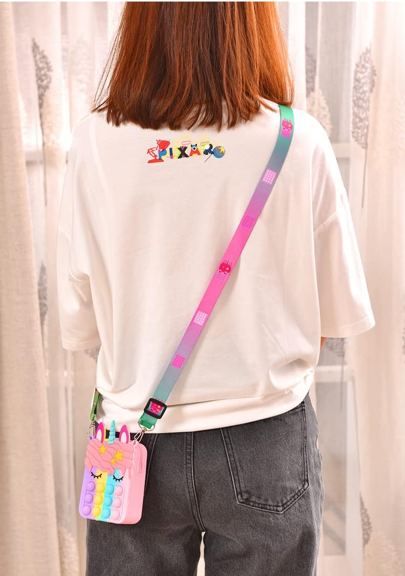 Gifts for Kids Fashion Pop Purse Push Bubbles Fidget Toys Rainbow Unicorn Purse Wallet Ladies Bag Silica Dimple Crossbody Bags for Women