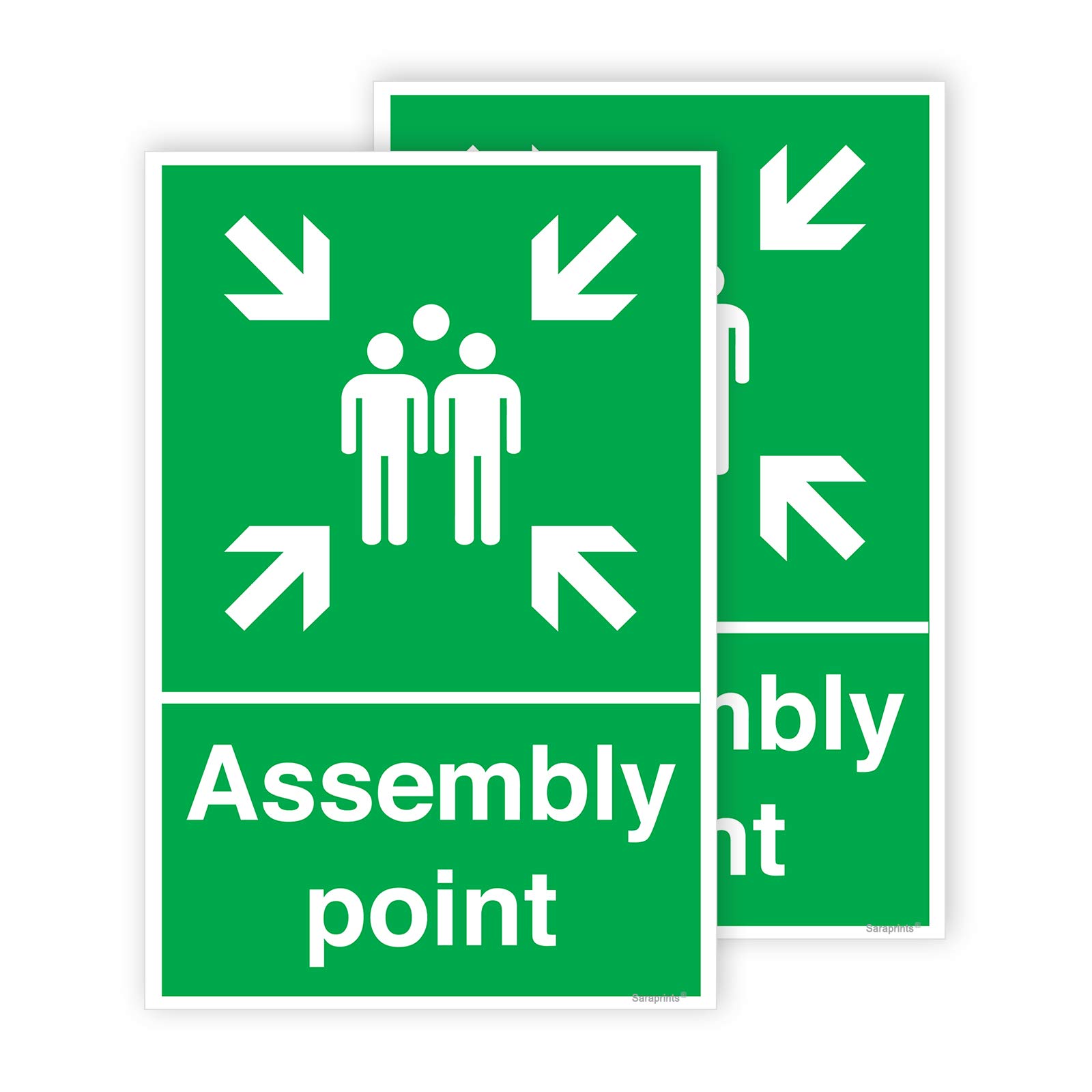 Pack of 2 Fire Signs Self Adhesive Waterproof Stickers (300 x 100 mm) Fire Assembly Point Sign Outdoor for Hospitals, Malls & Schools Sara Prints®