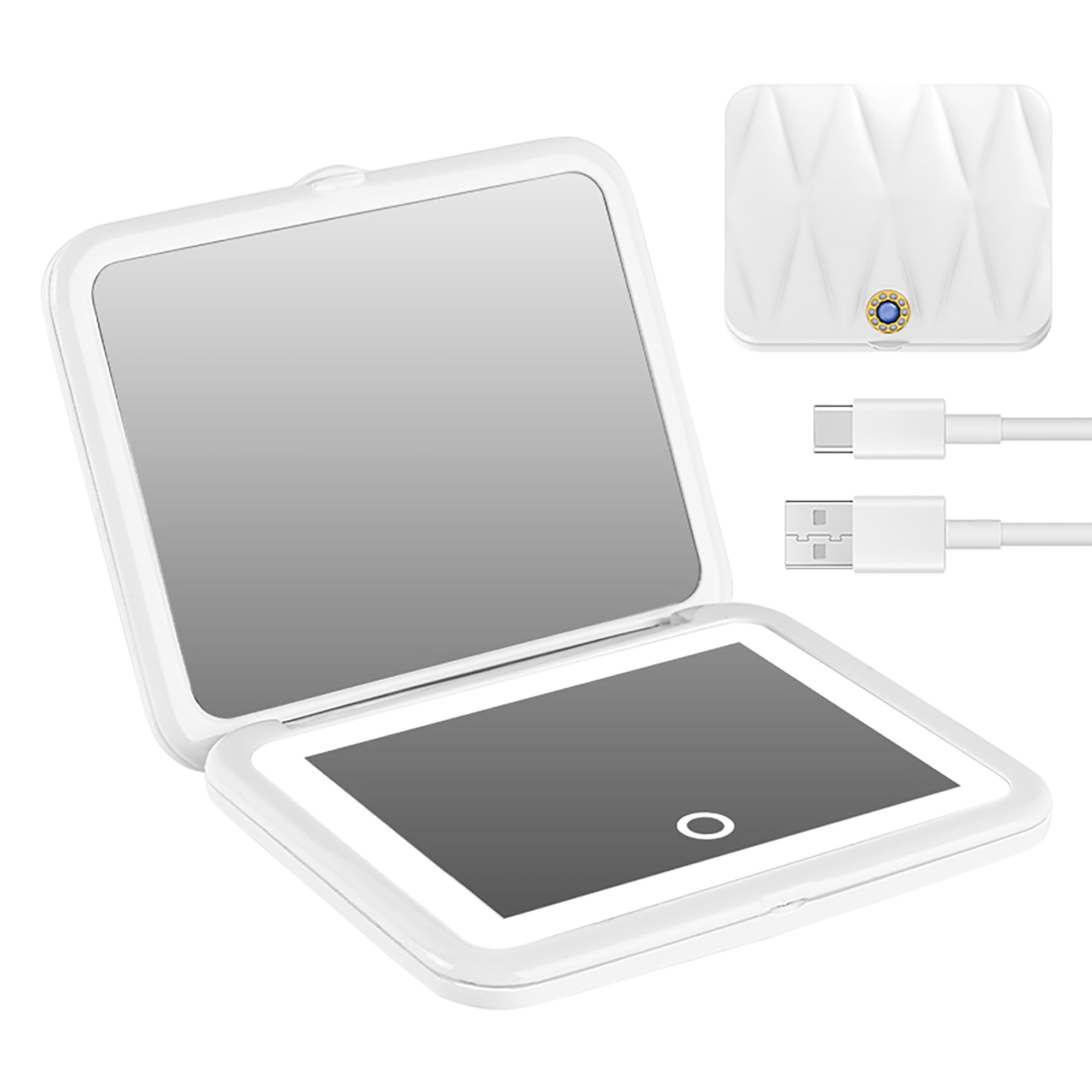 MissMeeca 1X/5X Magnification LED Travel Makeup Mirror,Rechargeable Travel Mirror with Light,Portable Pocket-Sized Folding Design Ideal Gift for Travel & Daily Use