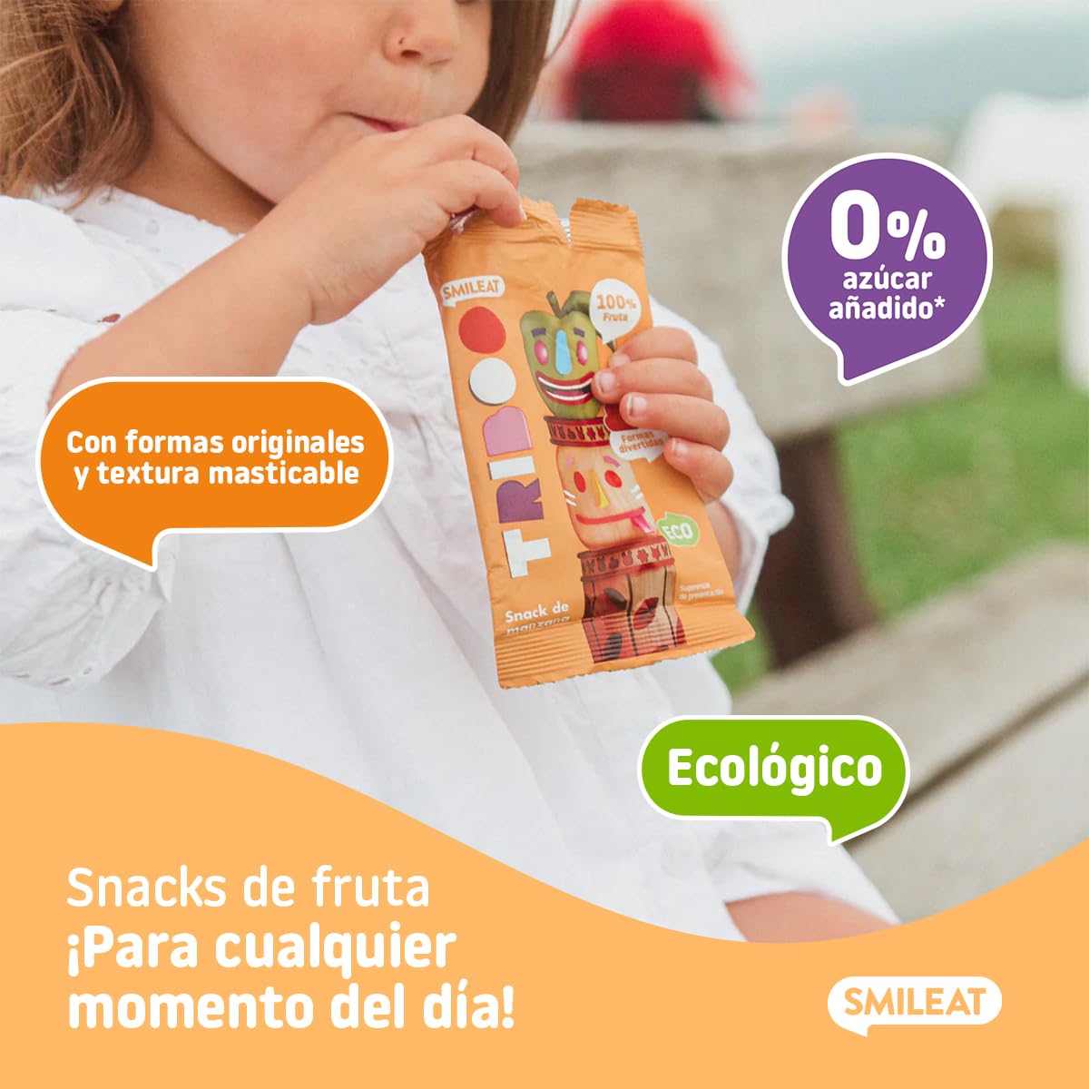 Smileat - Pack de 15 TRIBOO Snacks de Fruta sabor Manzana - Aperitivo para Niños - Alternativa a Gominolas y Chuches - Ideal para el Cole y Meriendas - 375g