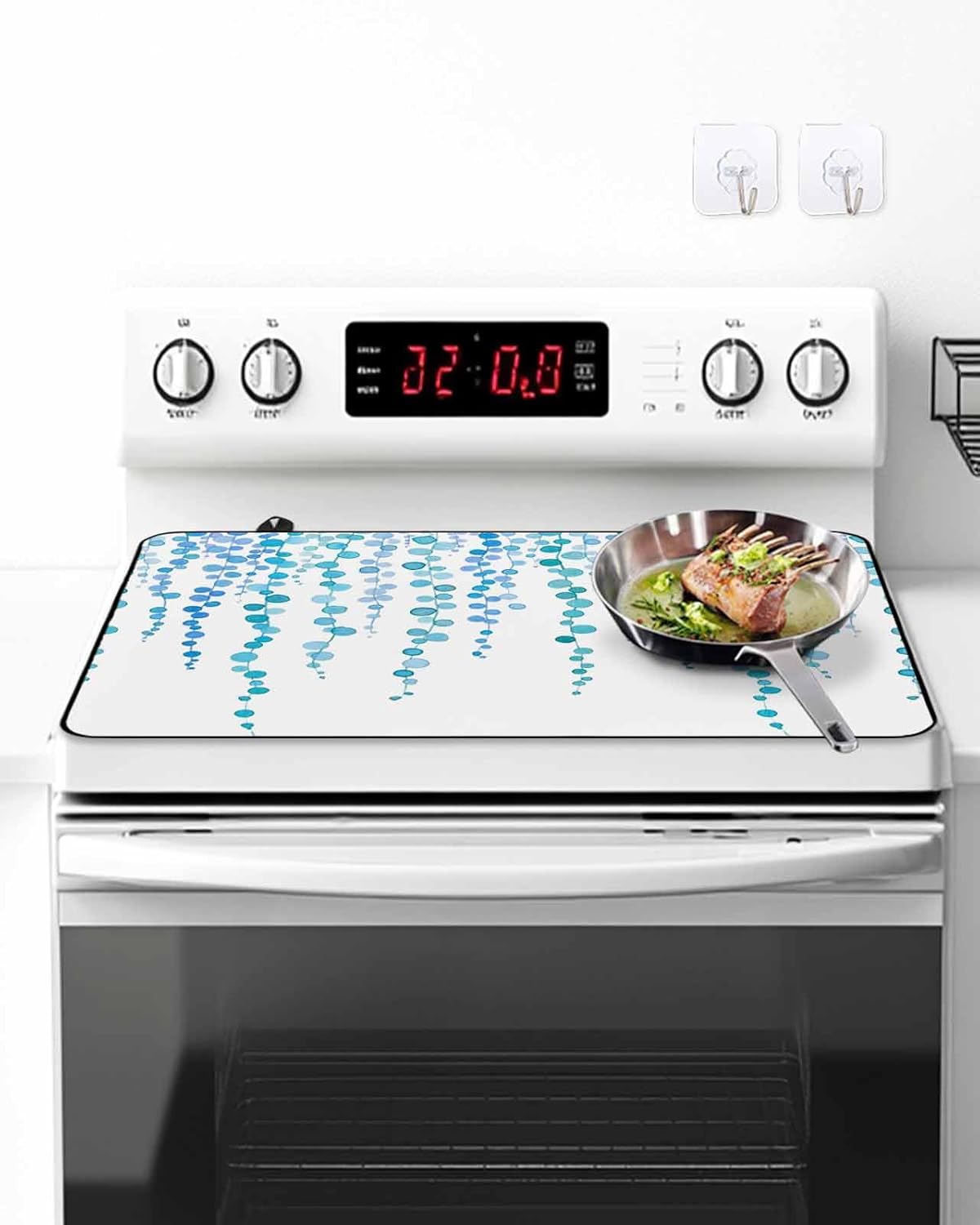 Stove Top Cover Teal Blue Polka Dots Vines Stove Cover for Electric Stove Top Lines Art Glass Cooktop Covers Anti-Slip Mat Heat Resistant Countertop Protector Kitchen Decor 28.5"x20.5"