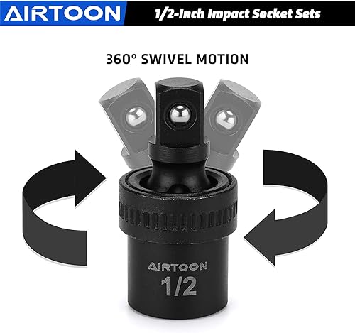 Miniatura 8 de AIRTOON Juego de llaves de impacto de 12 pulgada, 49 piezas de dados métricos profundos y poco profundos de 0.315 in a 1.260 in, 6 puntos, acero