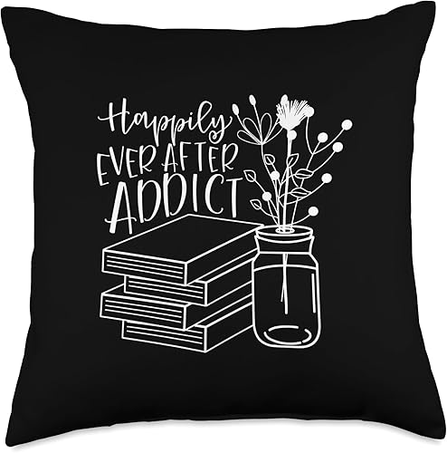 Banned Books & Book Lover Gifts EC Happily Ever After Addict Reading Book Lovers Throw Pillow, 18x18, Multicolor