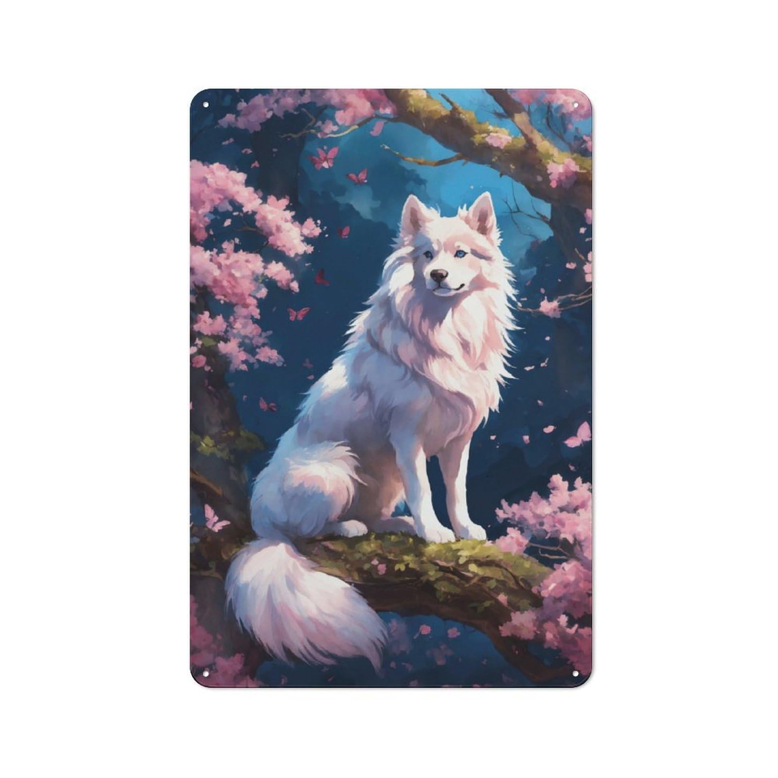 Junmoney Dog Cherry Blossom Printed Metal Sign 30X20cm For Studio Or Craft Room, A New Home Present For Creative-Space Collectors