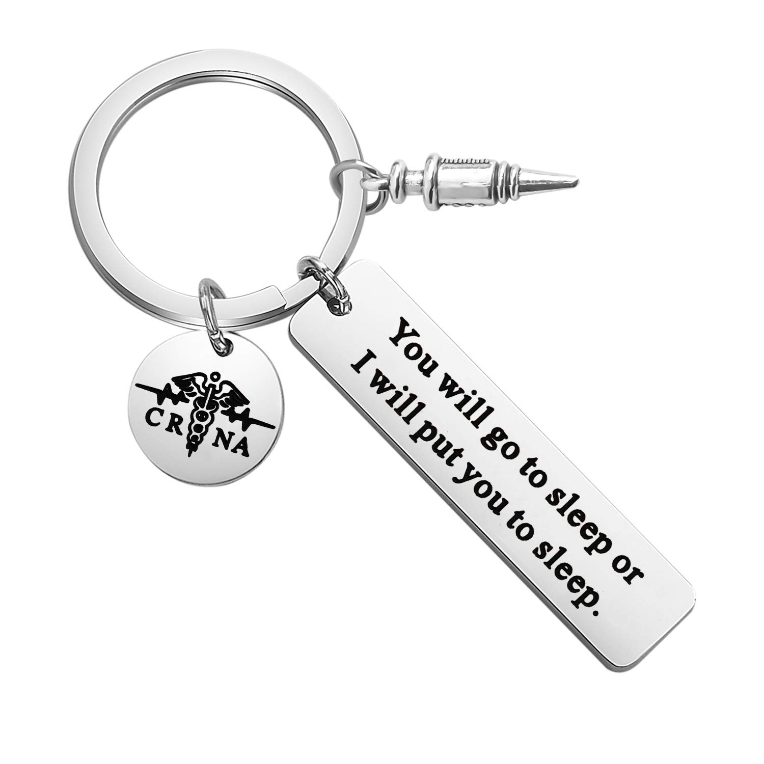 FOTAP CRNA Gift Nurse Anesthetist Gift You Will Go to Sleep Or I Will Put You to Sleep Keychain Crna Sleep Keychain