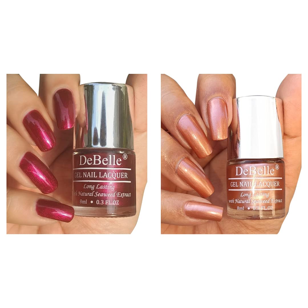 Gel Finish Nail Polish Combo Set of 2 Antares (Deep Maroon Pearl Nail Paint) Roseate Gold (Metallic Rose Gold Nail Paint) 16ml (8 ml Each)