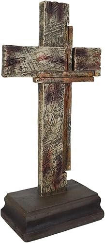 Ebros Gift 9 pulgadas de alto, rústico, vintage, occidental, envejecido, patrón de grano de madera sintética, decoración de cruz de escritorio,