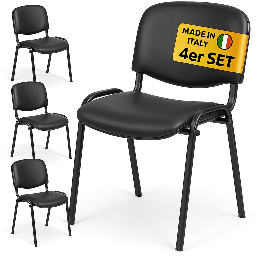 Topsit Lot de 4 Chaises Visiteur, chaises de conférence Structure en métal, rembourées et avec revêtement en Similicuir, Chaise empilable, pour la Maison, Le Bureau, la réception, Les Pauses.