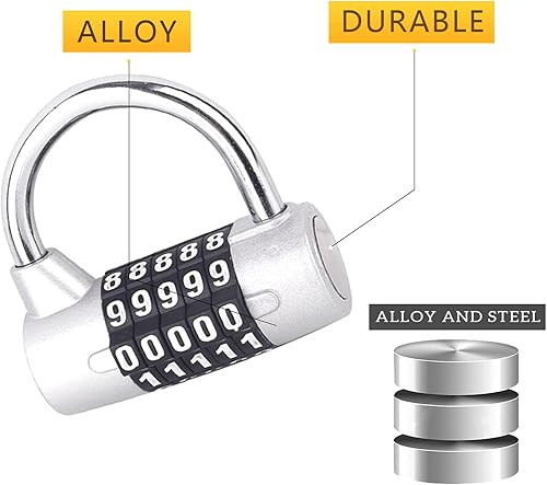 Miniatura 3 de Candado de combinación de 5 dígitos, candado de gimnasio, cerradura de combinación reemplazable, adecuado para casilleros escolares, cajas de