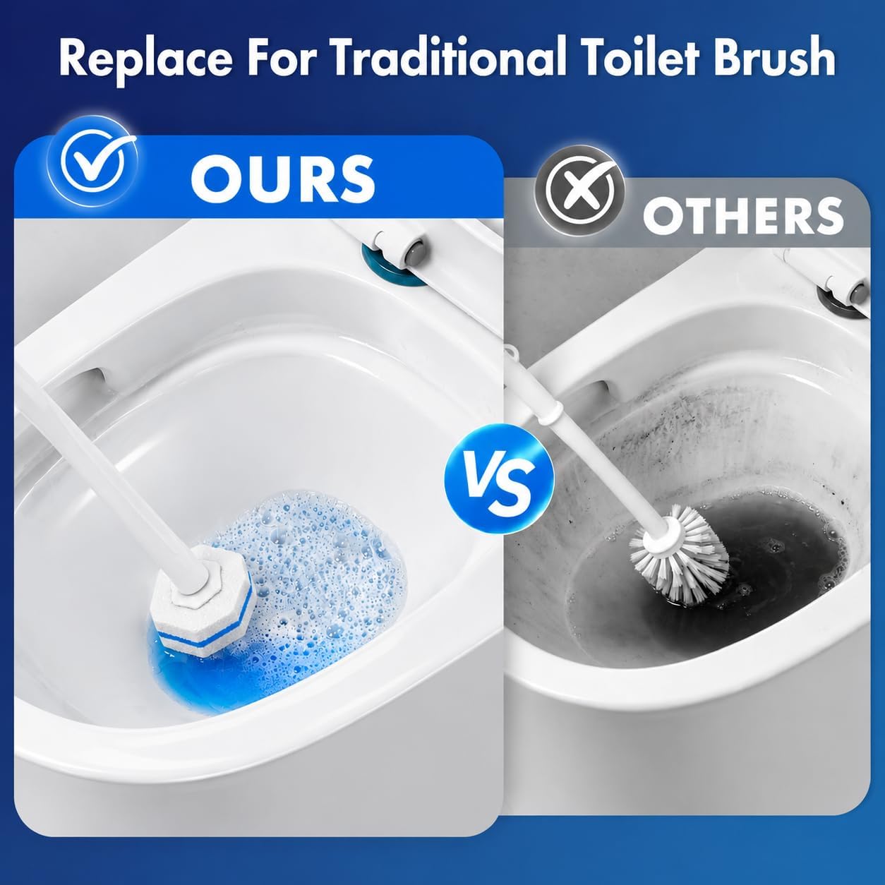 COBETE Disposable Toilet Brush Wand Kit with 50 Refills, Efficient Deep Scrubbing Toilet Bowl Cleaner Wand with Holder for Bathroom Toilet Cleaning(White)