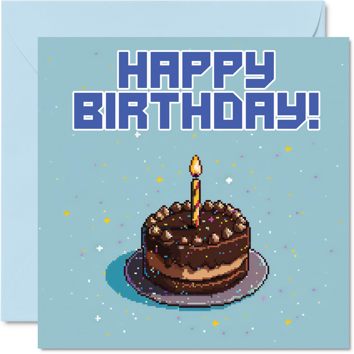 Birthday Cards for Men Women - Pixel Art Chocolate Cake - Happy Birthday Card for Brother Sister Son Daughter Uncle Aunt Colleague Friend 145mm Bday Greeting Cards