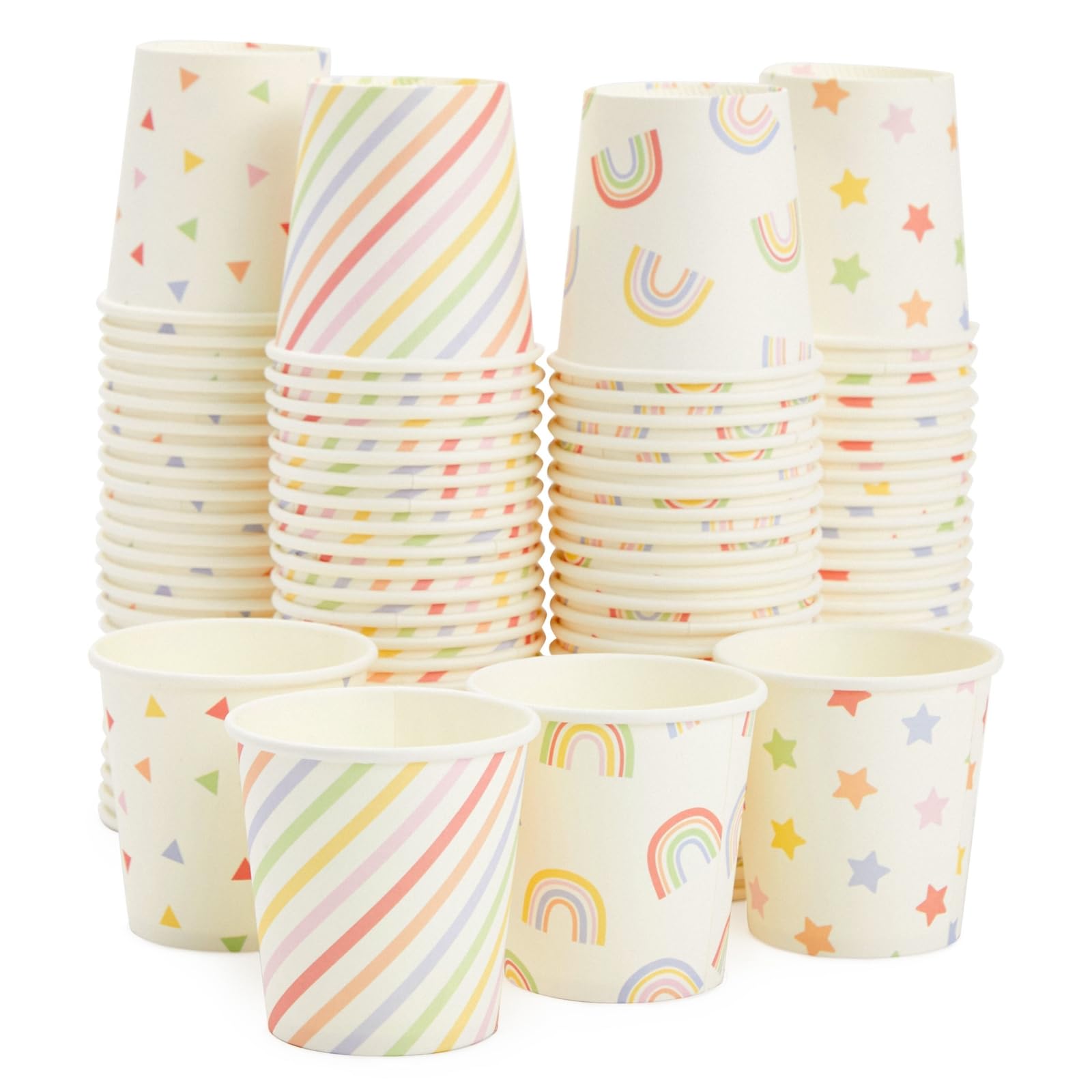 Sparkle and Bash 100 Pack 4 Oz Mini Disposable Paper Cups for Espresso, Mouthwash, Tea, Coffee - Rainbow