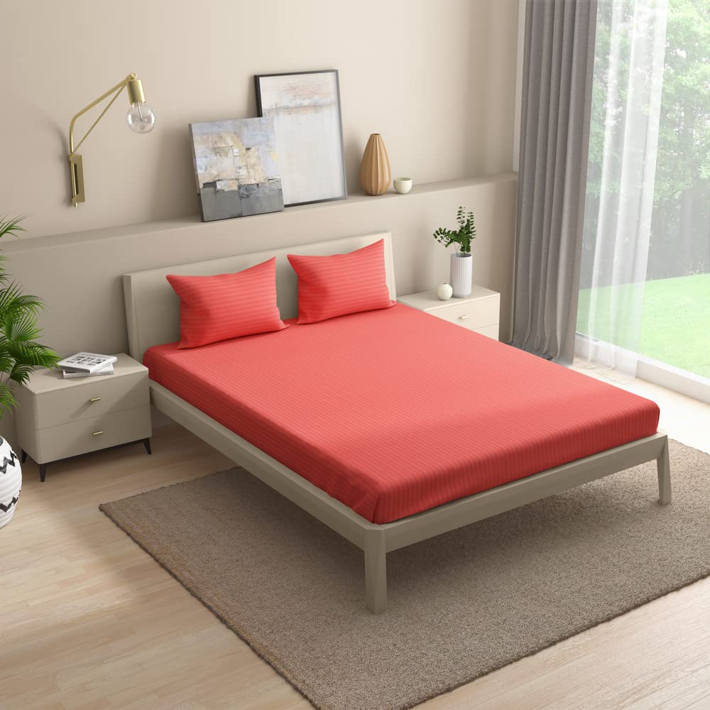 Wakefit Cotton Fitted Bedsheet | 215 TC Elastic Fitted Sheet, Queen Bed Bedsheet with 2 Pillow Covers | Rosewood Pink - 78x60 inches