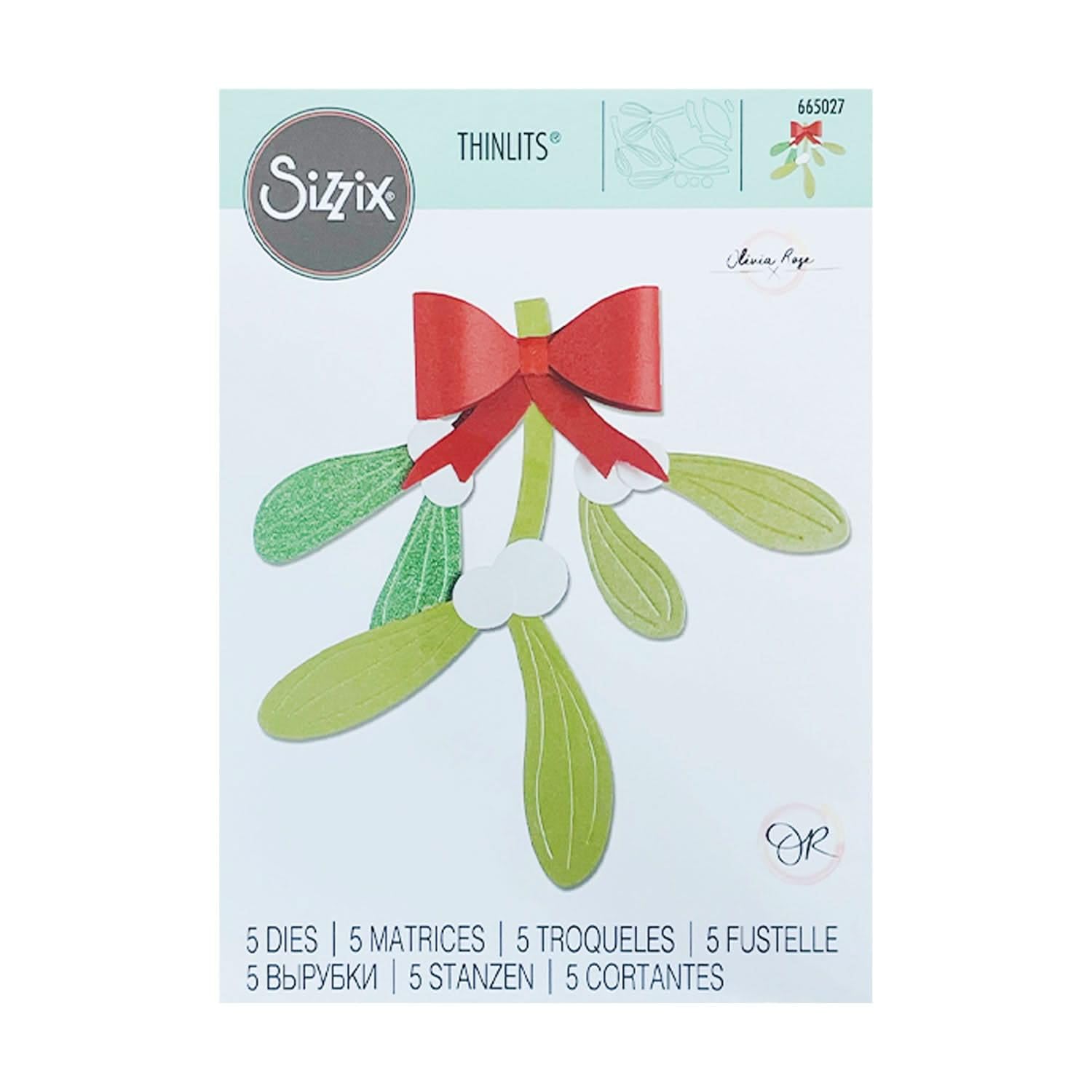 Matrice de découpe en métal Sizzix Thinlits 665027 feuilles de gui design Olivia Rose