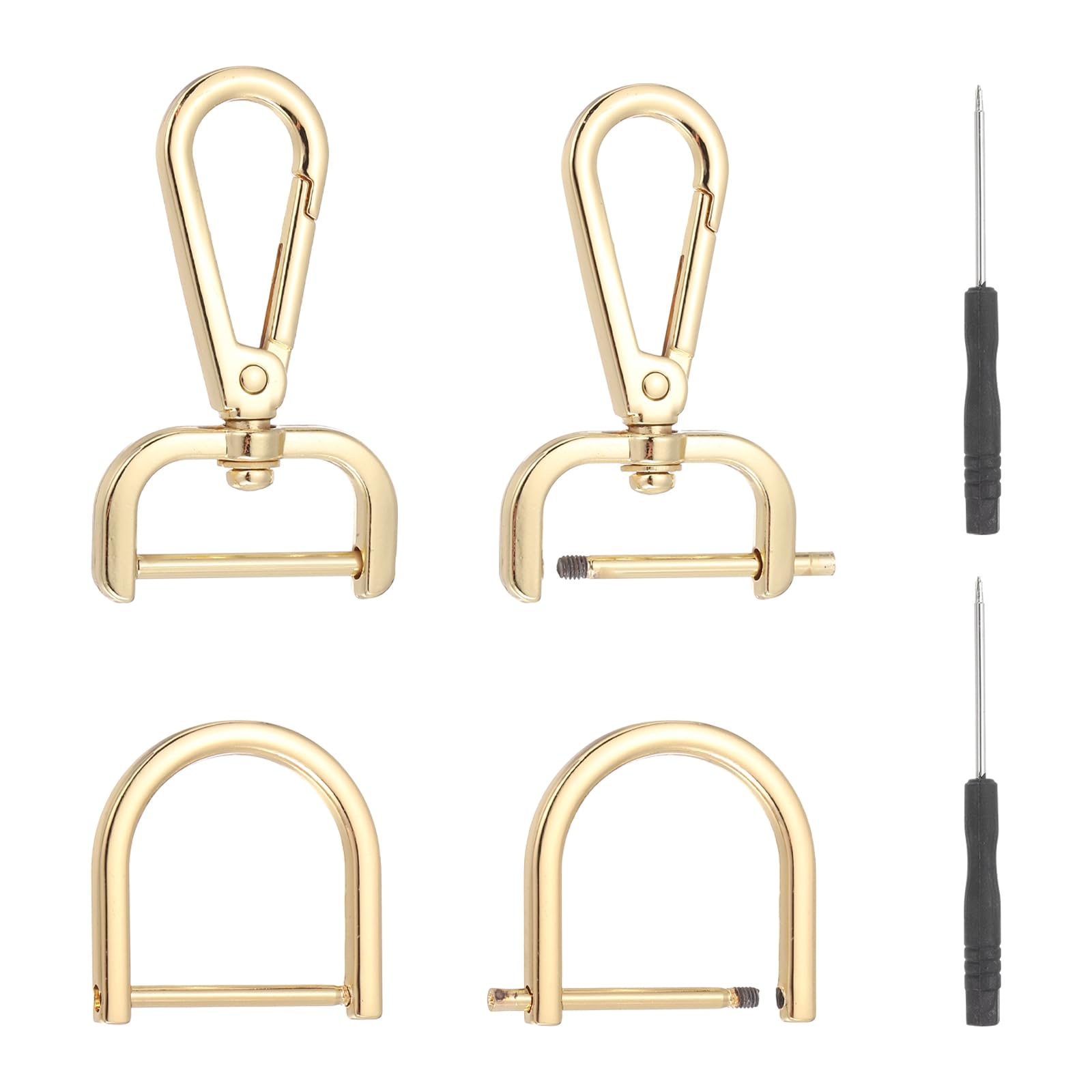 sourcing map 6 Pcs Swivel Clasp Hooks, Detachable Snap Hooks Swivel Lobster Claw Clasps with D Rings and Screwdriver for Bag Strap Purse Lanyard DIY Craft Hardware (Light Gold, 0.98Inch)