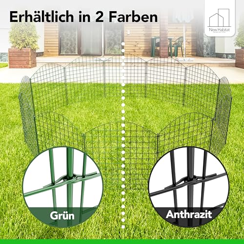 NewHabitat | 10x Teichzaun Steckzaun aus Metall, Grün, 78cm - Erweiterbares Zaunset für Garten, Teich, Pool und Tiergehege