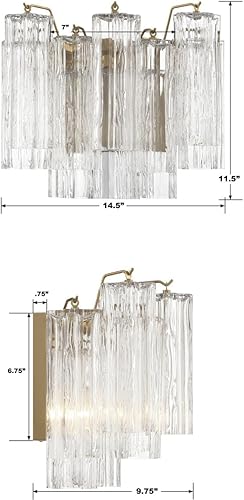 Miniatura 5 de Crystorama Addis 2 apliques de latón envejecido claro