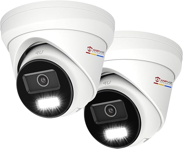 Anpviz 2 Pack 5MP PoE IP Camera, Heavy Duty Metal Turret Security Camera Outdoor with Smart Color Night Vision, AI Human Vehicle Detection, Audio Mic, 114° Wide Angle, IP67 Waterproof for Business