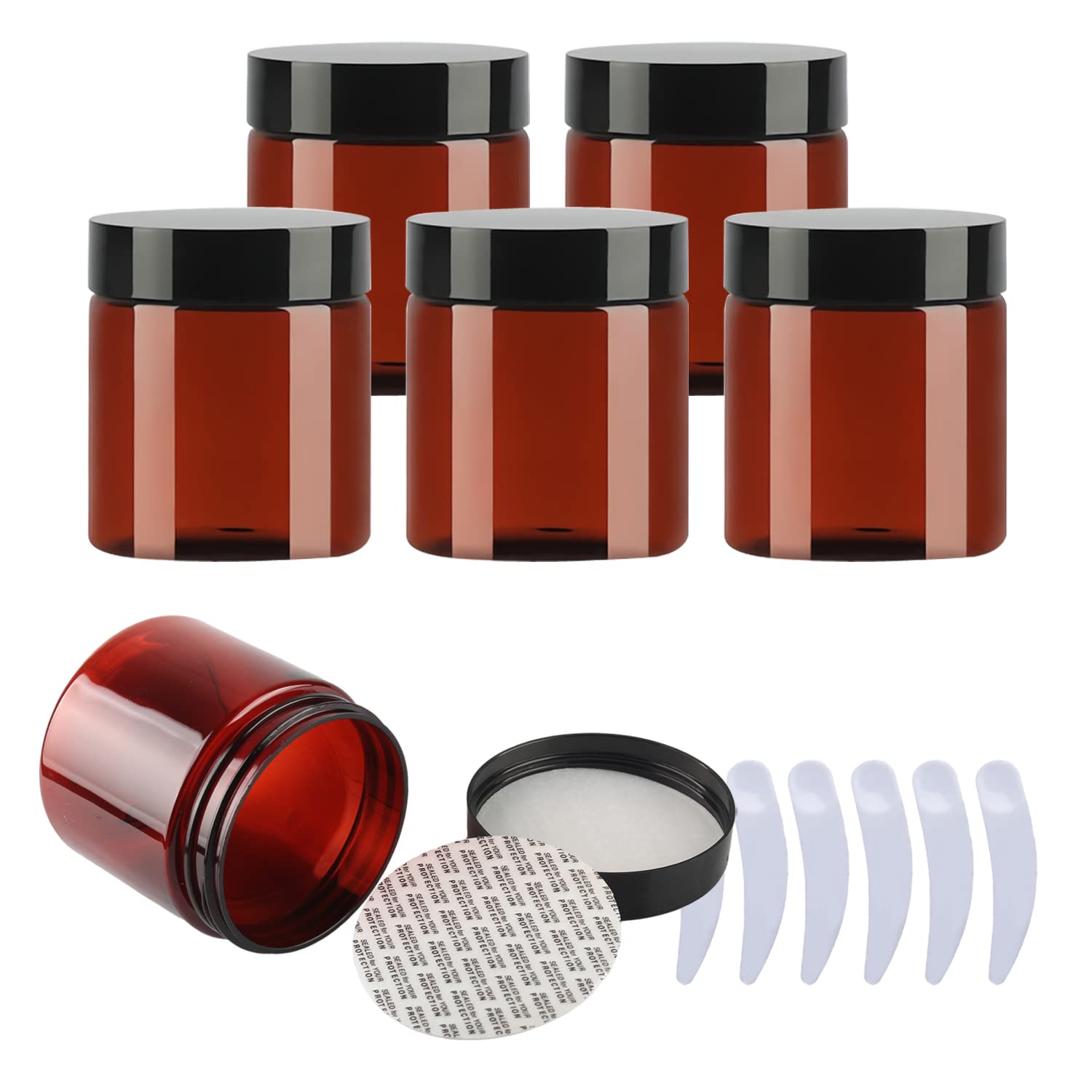 6 Pezzi 200ml Marrone Plastica Crema Barattoli Vasetto con coperchio nero Barattoli Cosmetico Contenitore per Prodotti di Cosmetica