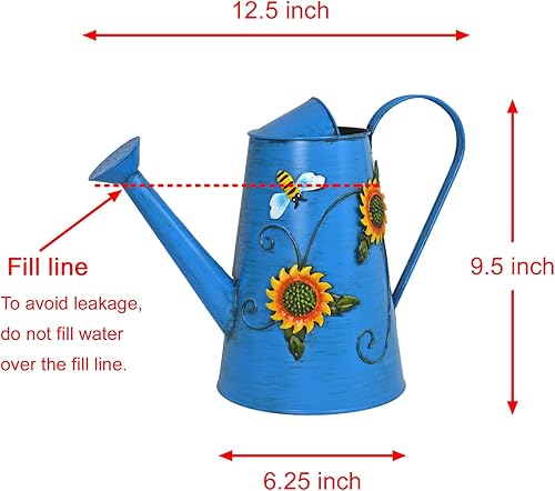 Miniatura 6 de Westcharm Regadera decorativa de metal grande de girasol azul y abeja de 2.5 litros (10 tazas  80 onzas)  Decoración del jardín del hogar, regalo de