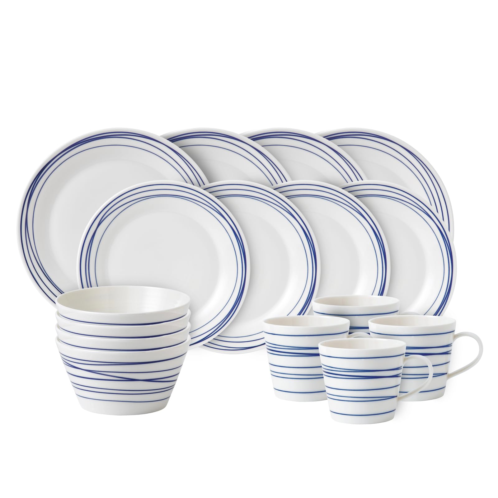 Pacific Service de table 16 pièces Motif lignes bleues