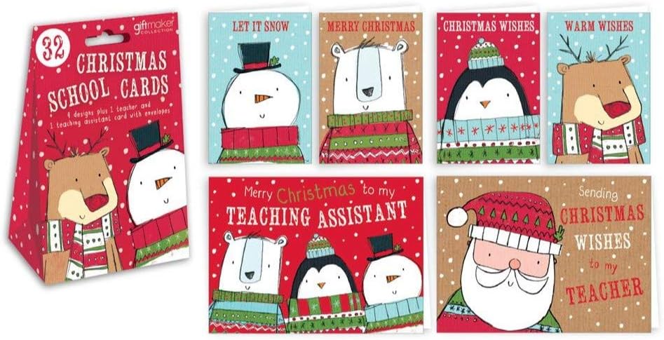 32 x Childrens Christmas Cards School Pack For Class Friends & Teachers