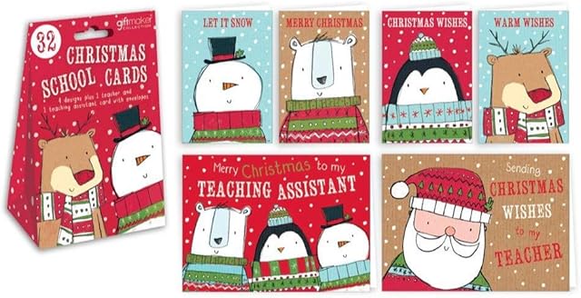 32 x Christmas Cards School Pack For Class Friends & Teachers for childrens