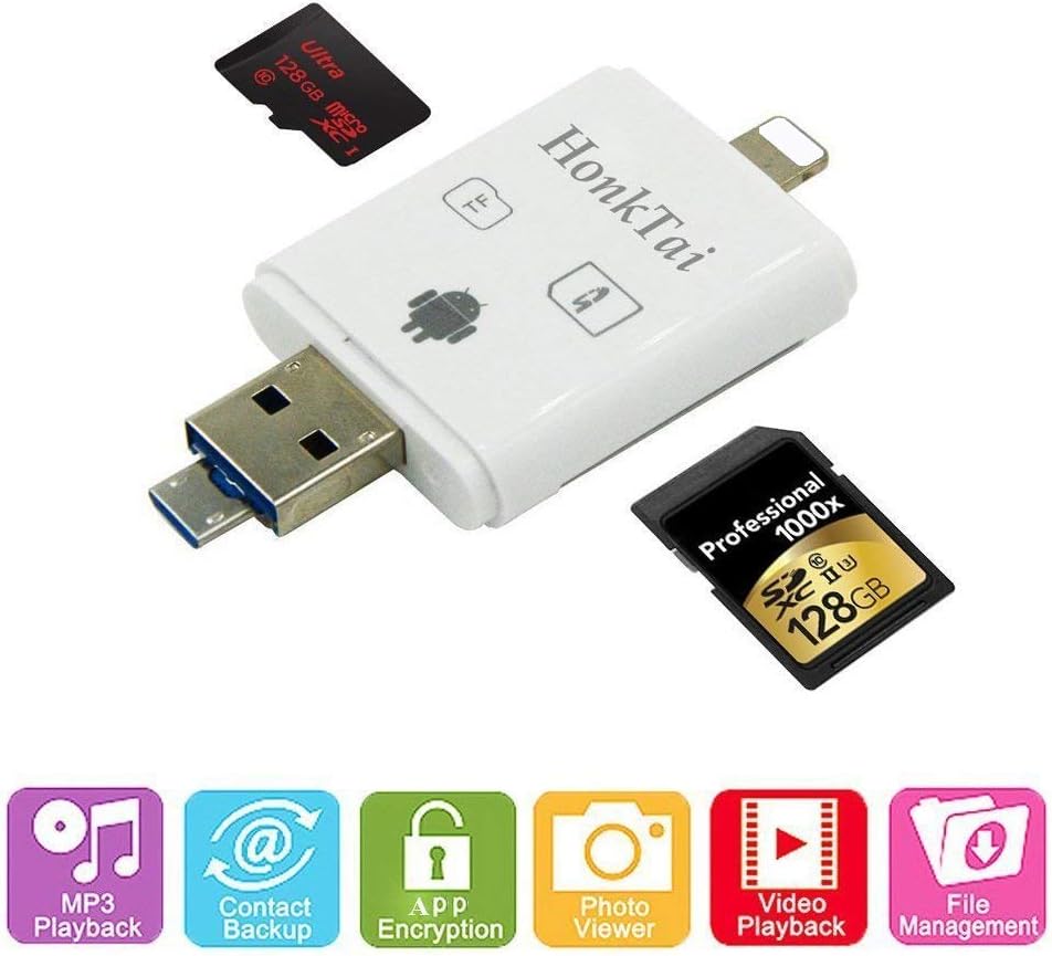 USB OTG Card Reader, SD/SDHC / SDXC/TF Card Reader Compatible iPhone X/ 8/8 Plus 5/5s/6/6s/6s Plus/ 7 Plus Computer PC & OTG Android