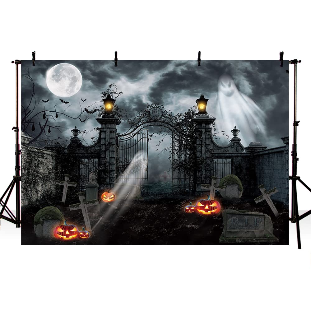 Toile De Fond Photo Halloween Gothique 2.4x1.8 M - Motif Château Effrayant Nuit Citrouille - Pour Studio, Fête, Portrait - 11