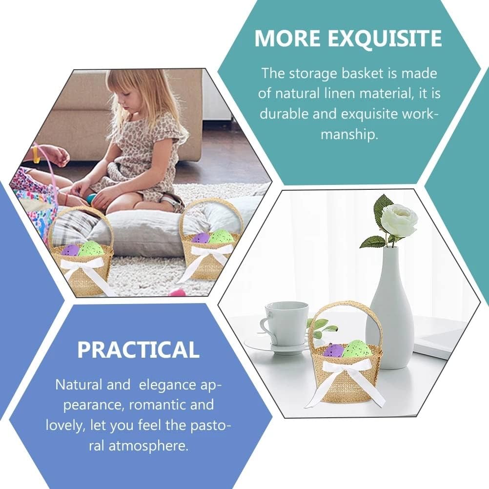 JSEIAJB 6pcs Wedding Flower Girl Basket Burlap Basket Handheld Easter Egg Storage Container