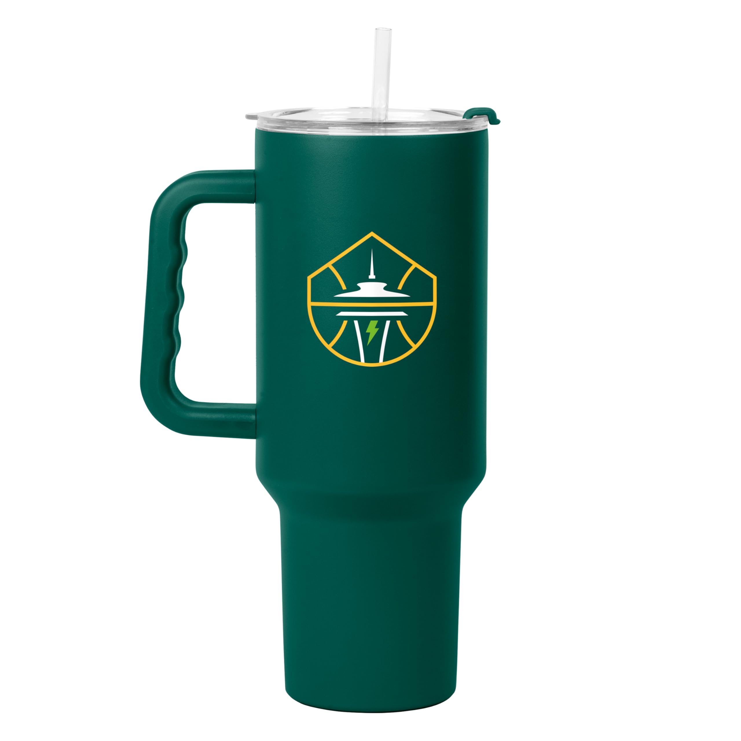 FANMATS WNBA Seattle Storm 40 oz Stainless Steel Handle Tumbler – Durable Powder Coat Finish - Fits Most Cup Holders, Officially Licensed WNBA Cup - Comes With Straw, Keeps Drinks Cold For Hours
